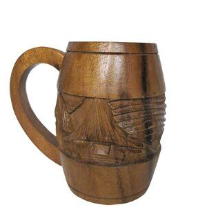 Hand Carved Wooden Hawaiian Tiki Mug Cup 5.25"